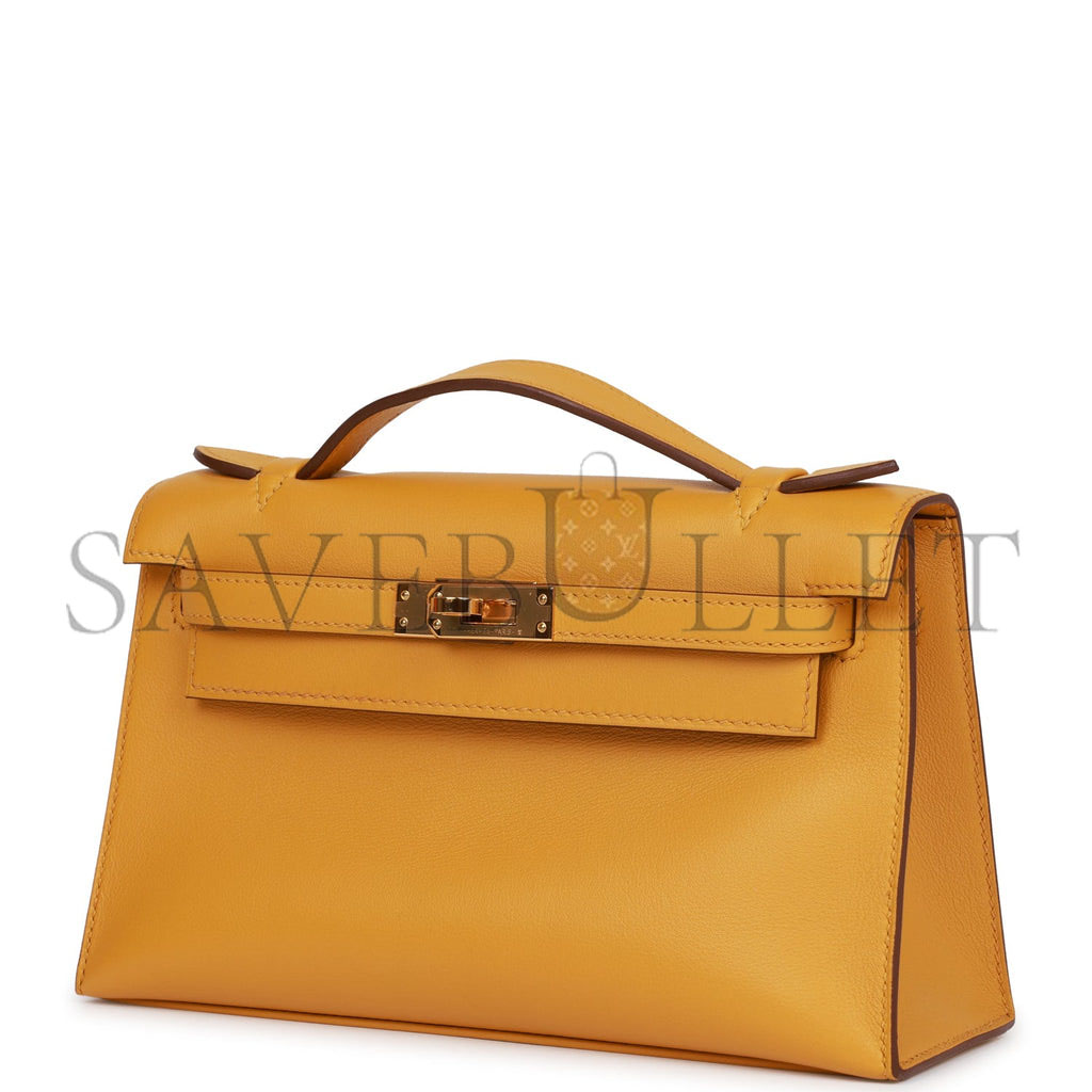 HERMES KELLY POCHETTE JAUNE AMBRE SWIFT GOLD HARDWARE (22*12*13cm) HERMES KELLY POCHETTE JAUNE AMBRE SWIFT GOLD HARDWARE (22*12*13cm)