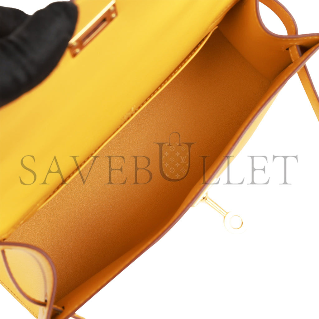 HERMES KELLY POCHETTE JAUNE AMBRE SWIFT GOLD HARDWARE (22*12*13cm) HERMES KELLY POCHETTE JAUNE AMBRE SWIFT GOLD HARDWARE (22*12*13cm)