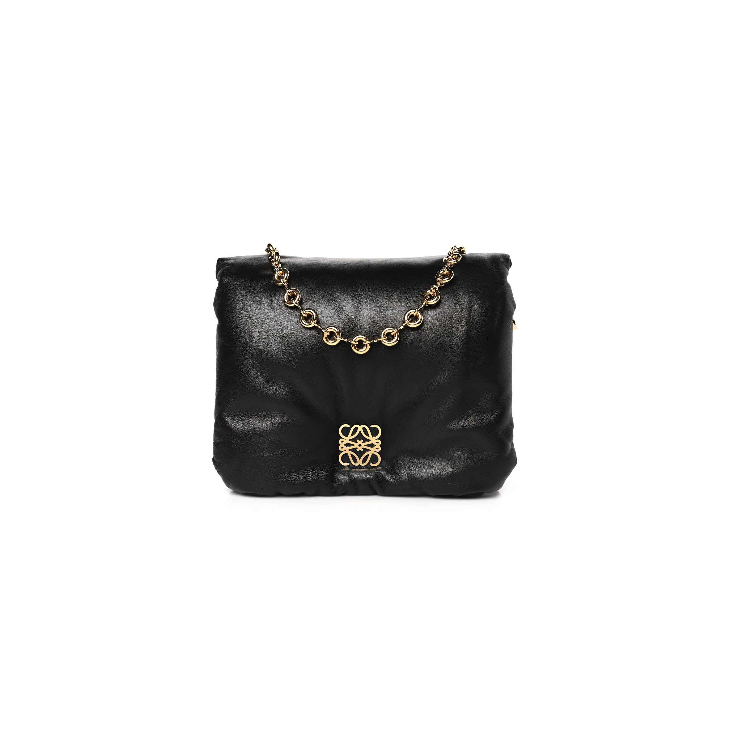 LOEWE LAMBSKIN SMALL GOYA PUFFER BAG BLACK (23*17*10cm)