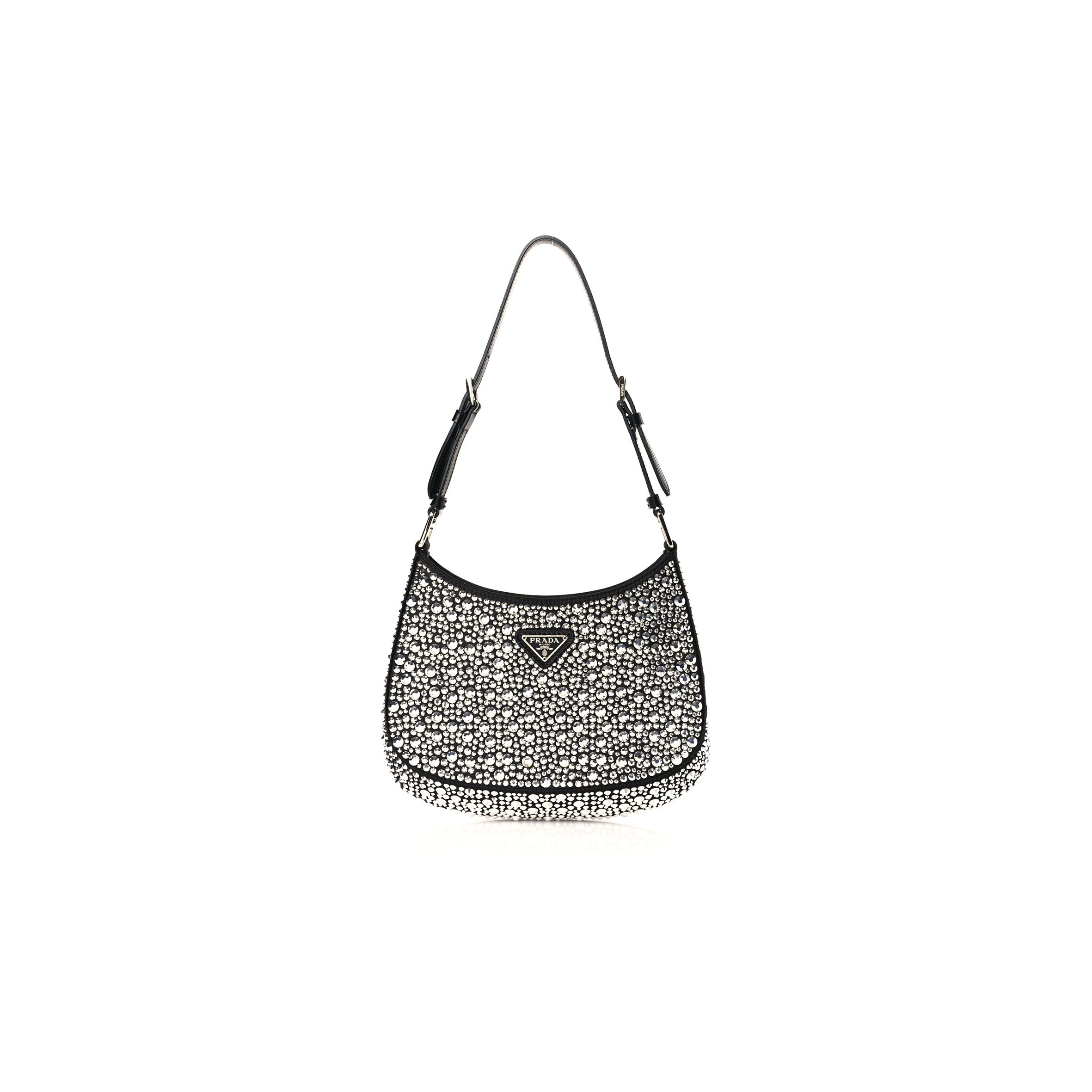 PRADA SATIN CRYSTAL CLEO SHOULDER BAG BLACK (21*19*3cm) PRADA SATIN CRYSTAL CLEO SHOULDER BAG BLACK (21*19*3cm)