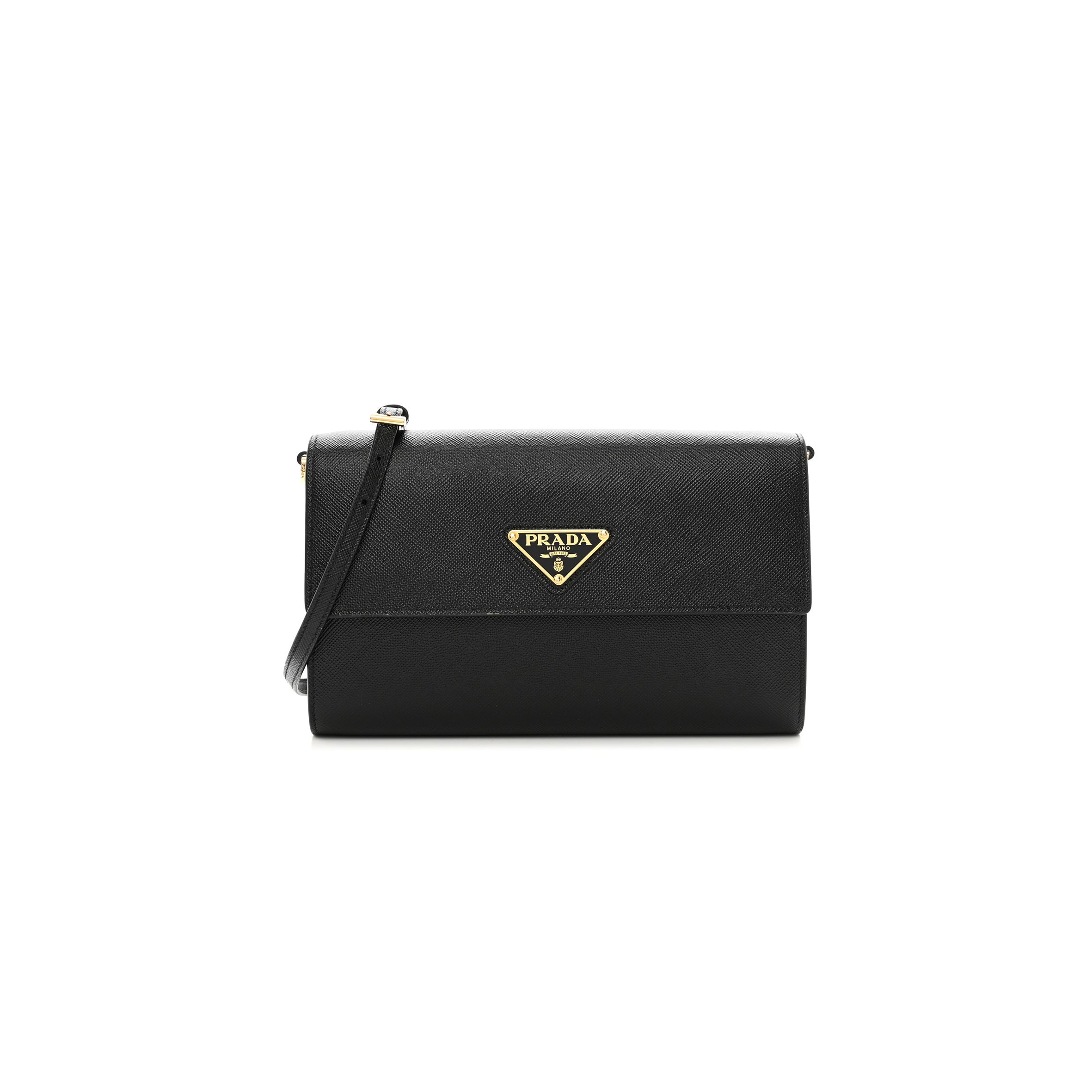 PRADA SAFFIANO WALLET WITH SHOULDER STRAP BLACK (21*14*4cm) PRADA SAFFIANO WALLET WITH SHOULDER STRAP BLACK (21*14*4cm)