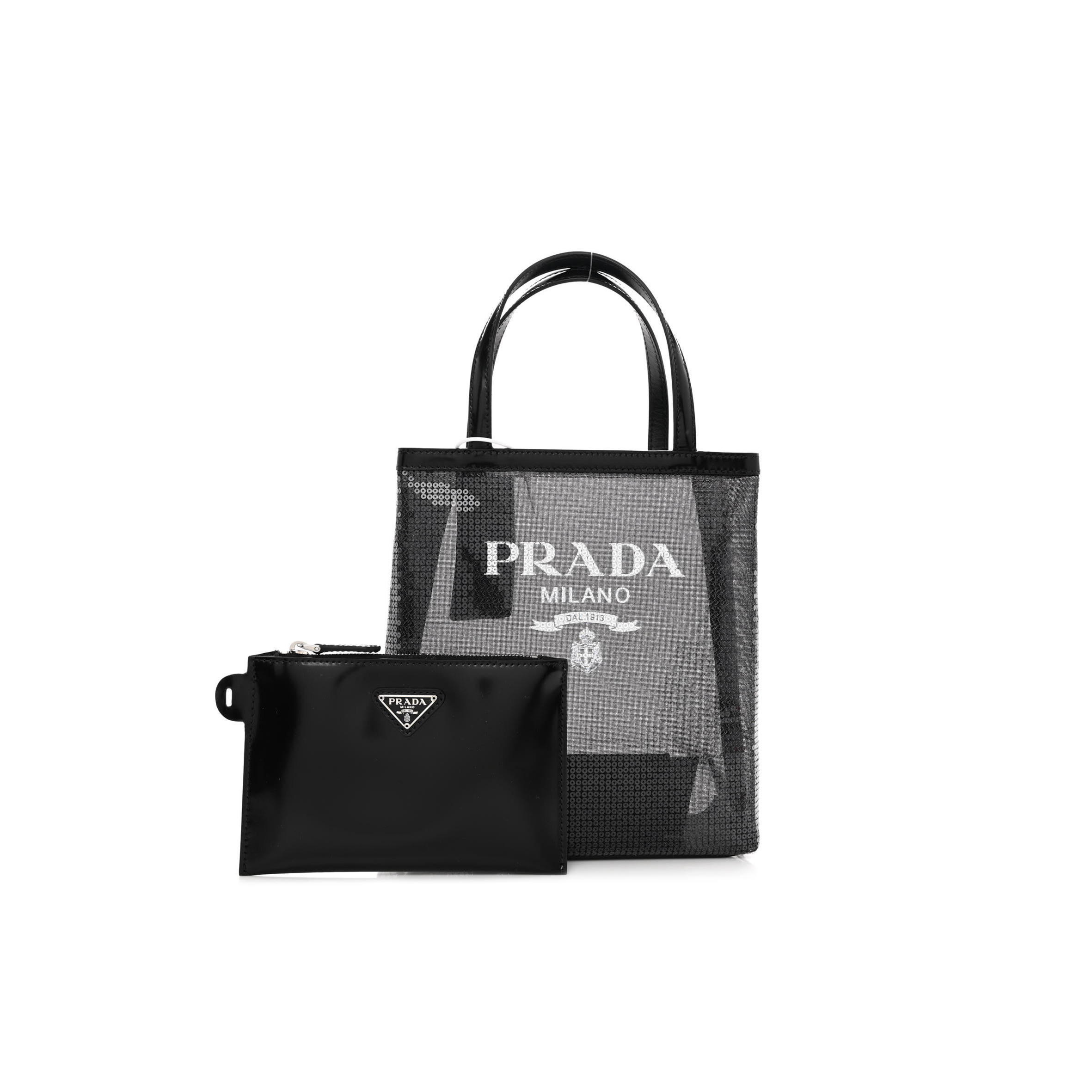PRADA SEQUIN MESH SMALL TOTE BAG BLACK (22*20*8cm) PRADA SEQUIN MESH SMALL TOTE BAG BLACK (22*20*8cm)