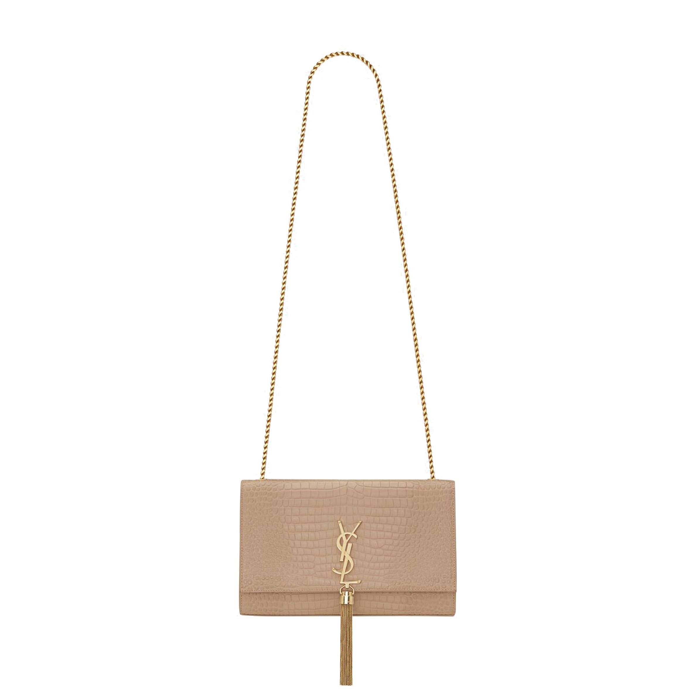 YSL KATE MEDIUM CHAIN BAG WITH TASSEL IN CROCODILE-EMBOSSED SHINY LEATHER 354119DND0J2721 (24*14.5*5.5cm) YSL KATE MEDIUM CHAIN BAG WITH TASSEL IN CROCODILE-EMBOSSED SHINY LEATHER 354119DND0J2721 (24*14.5*5.5cm)