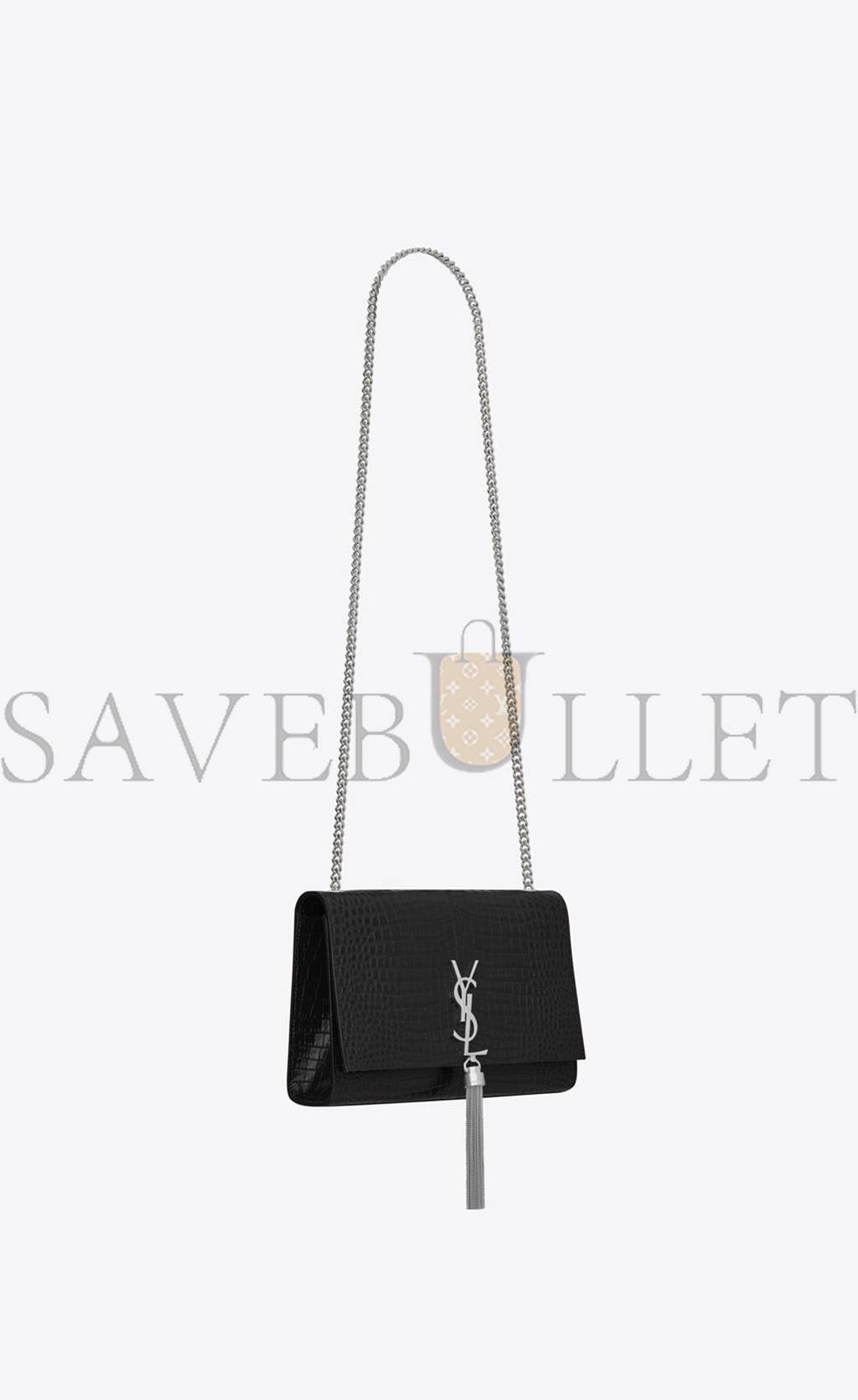 YSL KATE MEDIUM CHAIN BAG WITH TASSEL IN EMBOSSED CROCODILE SHINY LEATHER 354119DND0N1000 (24*14.5*5.5cm) YSL KATE MEDIUM CHAIN BAG WITH TASSEL IN EMBOSSED CROCODILE SHINY LEATHER 354119DND0N1000 (24*14.5*5.5cm)