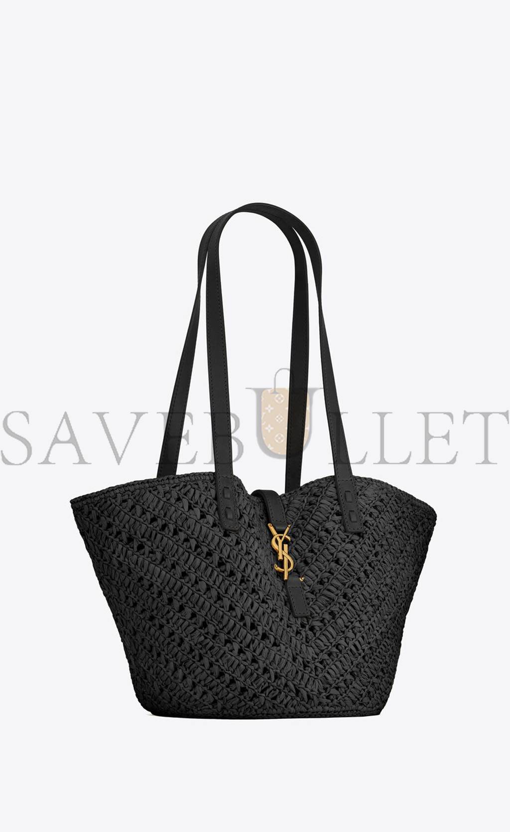 YSL PANIER SMALL IN RAFFIA AND VEGETABLE-TANNED LEATHER 751240GAADP1000 (38*21*20cm)