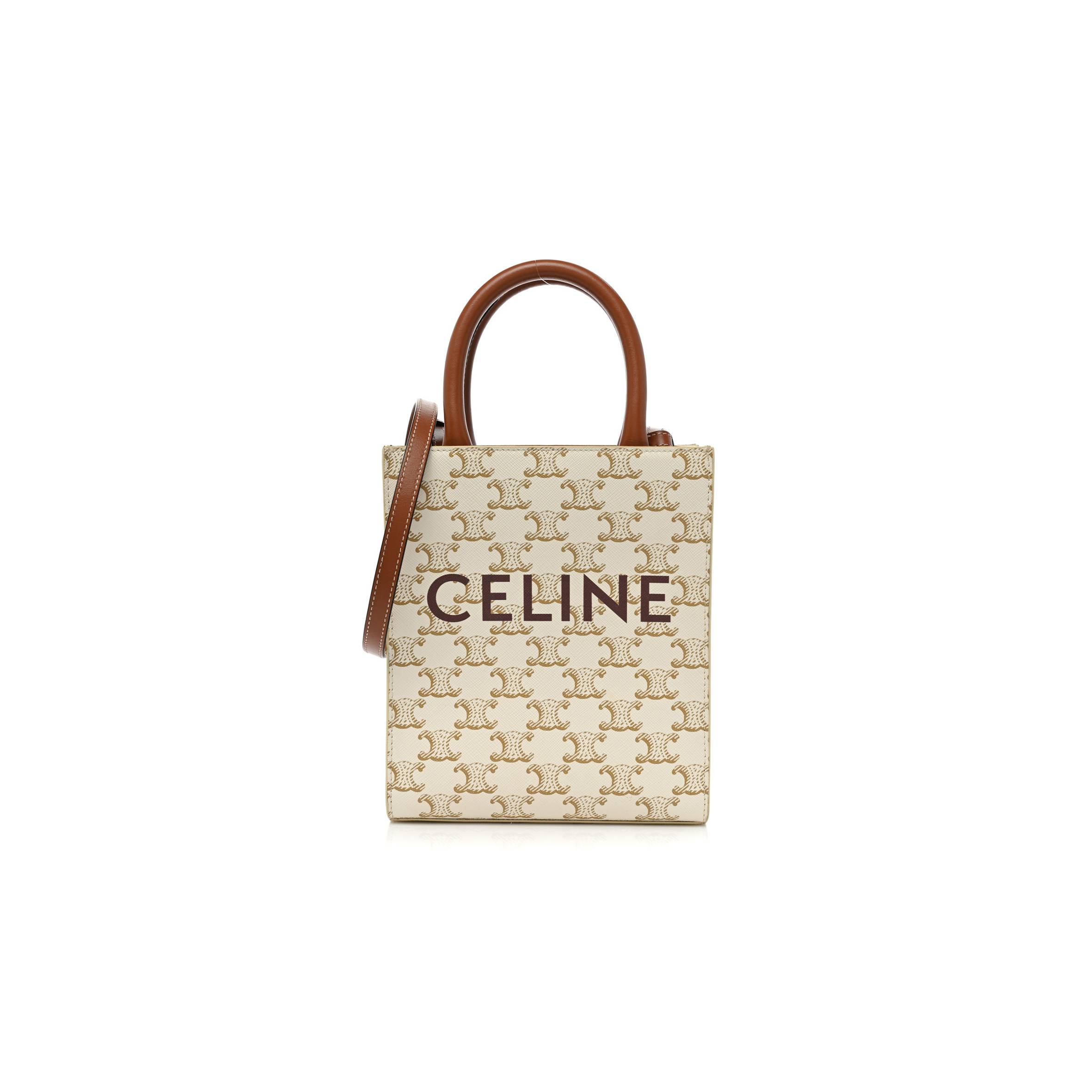 CELINE TRIOMPHE CANVAS CALFSKIN MINI VERTICAL CABAS WHITE (23*15*15cm)