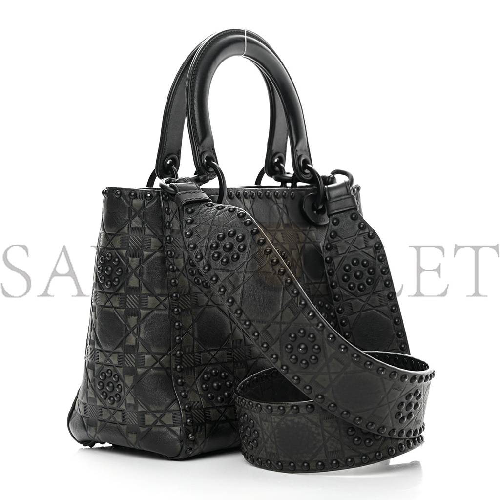 DIOR CALFSKIN CANNAGE EMBOSSED STUDDED MEDIUM SUPPLE LADY DIOR BLACK (24*20*12.1cm) DIOR CALFSKIN CANNAGE EMBOSSED STUDDED MEDIUM SUPPLE LADY DIOR BLACK (24*20*12.1cm)