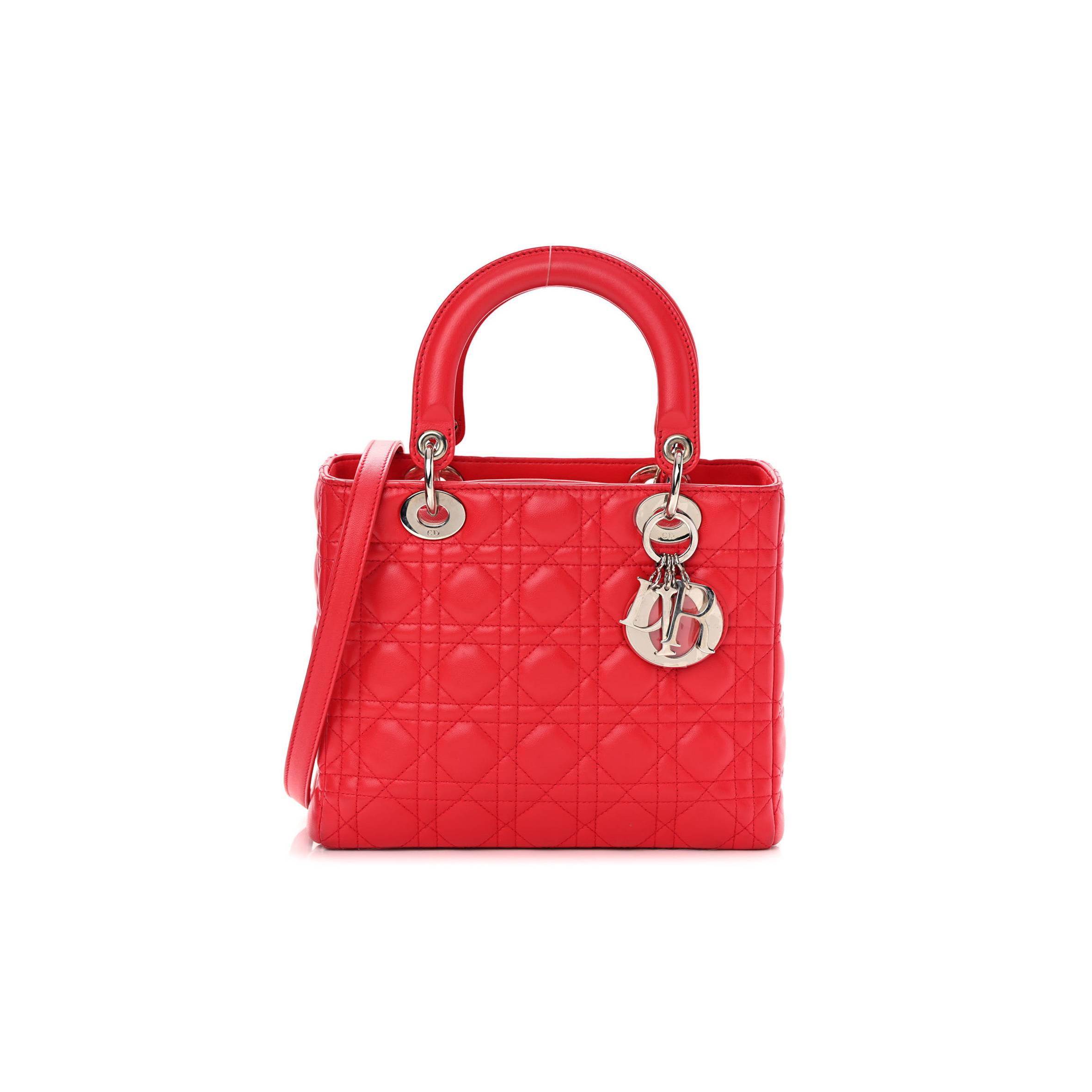 DIOR LAMBSKIN CANNAGE MEDIUM LADY DIOR RED (23*20*12.7cm)