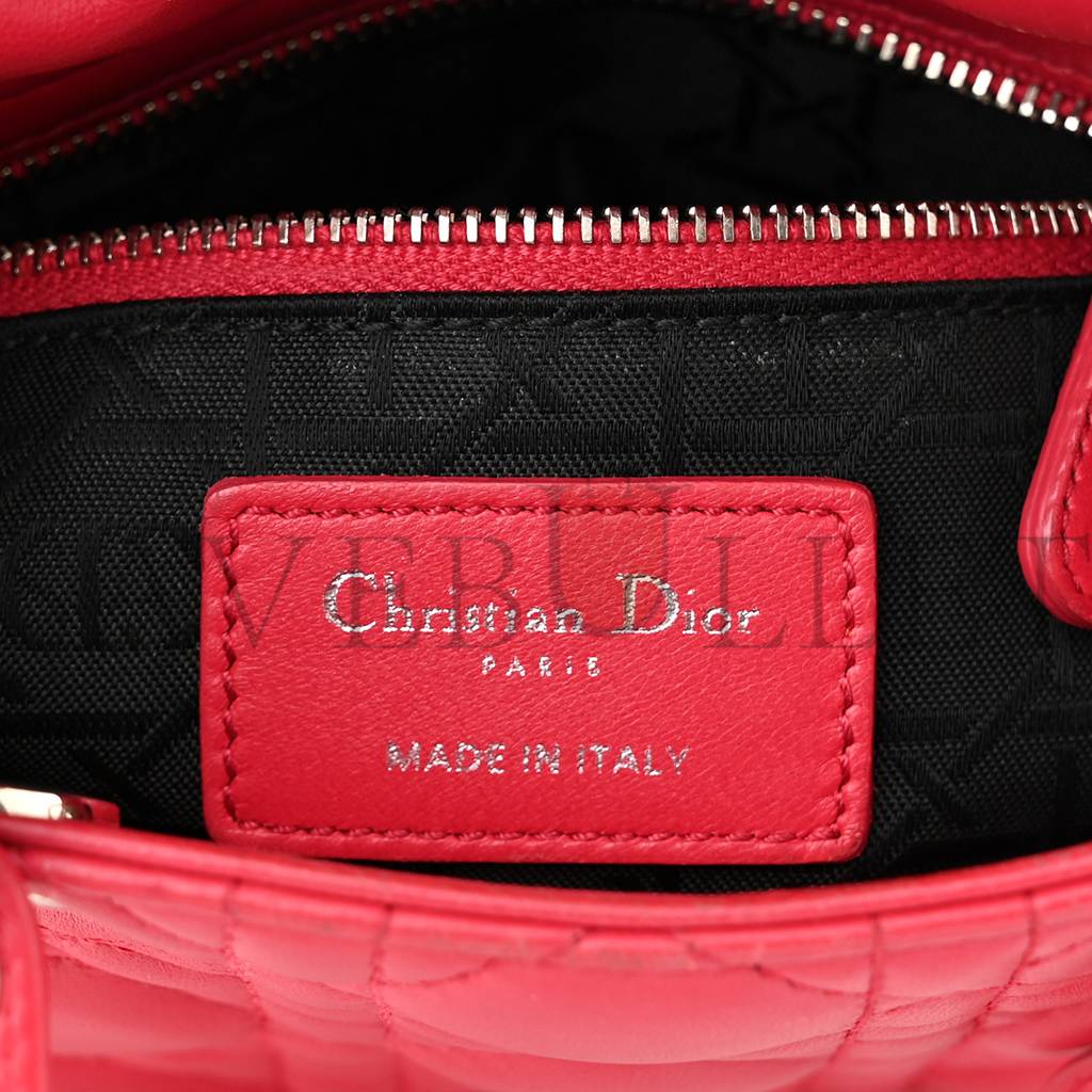 DIOR LAMBSKIN CANNAGE MINI LADY DIOR FUCHSIA (17*15*7cm)