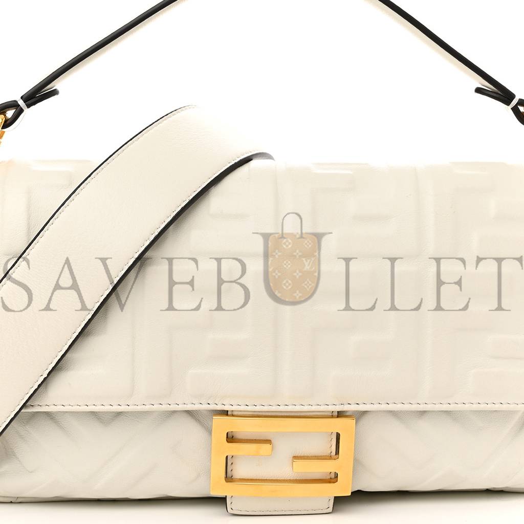 FENDI NAPPA FF 1974 EMBOSSED BAGUETTE WHITE (25*20*8cm)