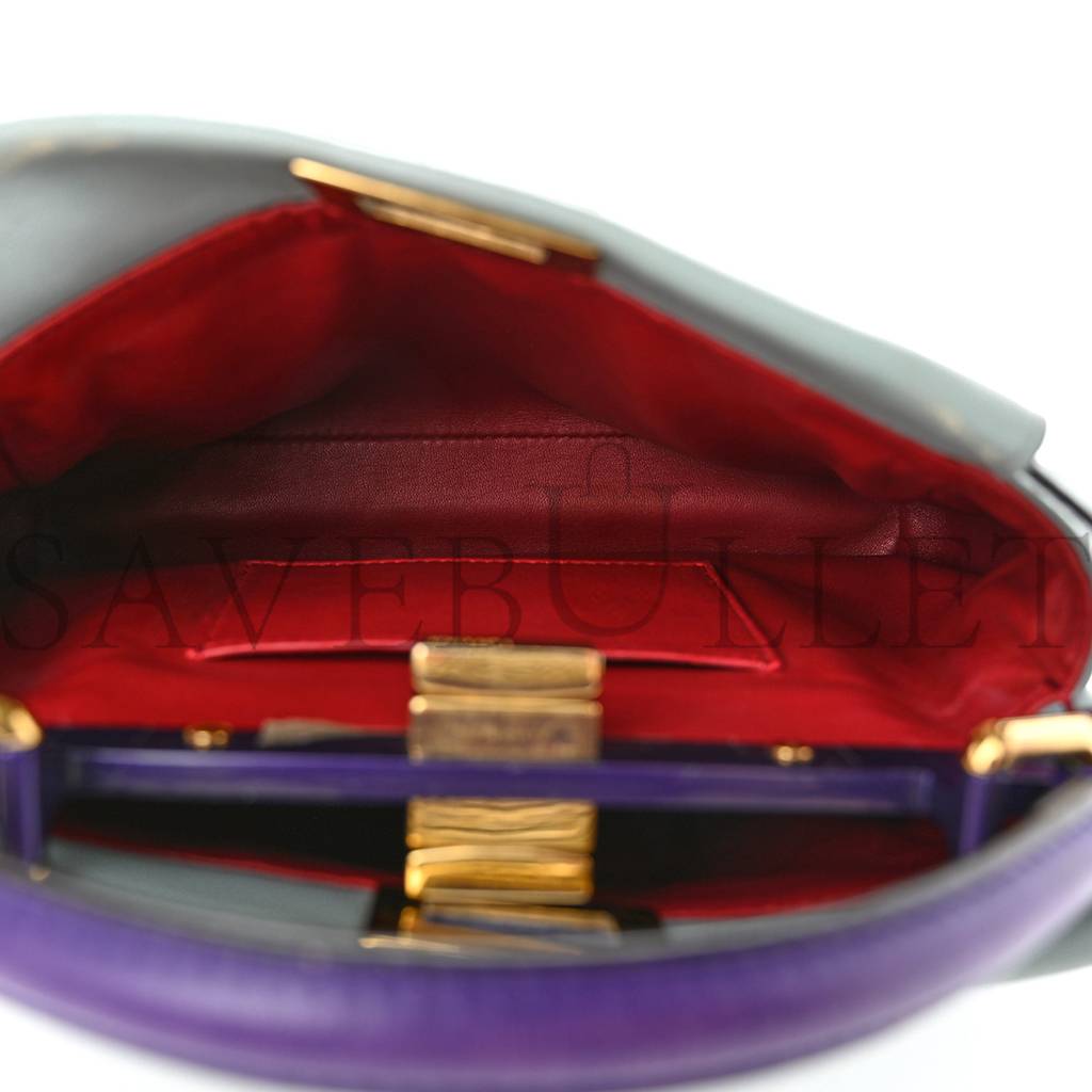 FENDI NAPPA COLORBLOCK MINI PEEKABOO ICONIC SATCHEL POLVERE PURPLE RAIN RUBY (23*17*11cm)